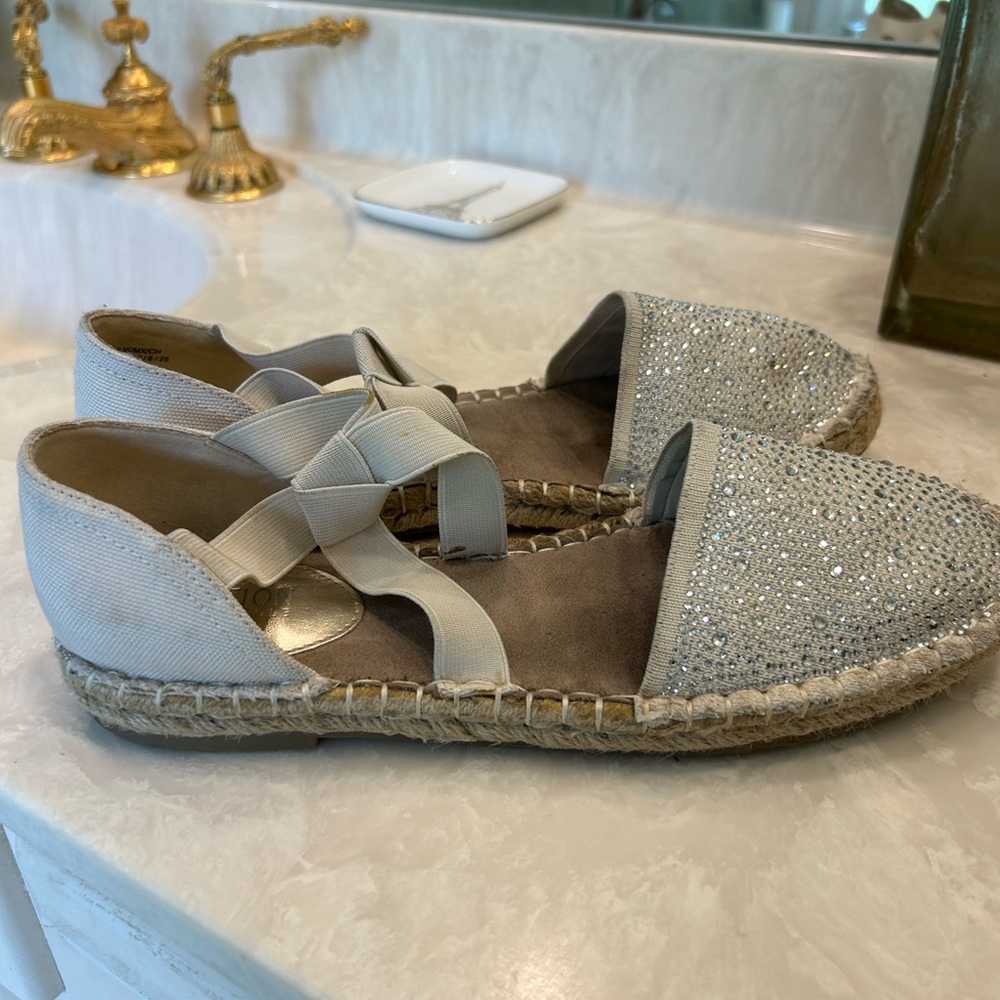 KENNETH COLE Natural Canvas LUNA Crystal Espadrille Elegant Flats Shoes Sz 8.5 - Picture 10 of 14